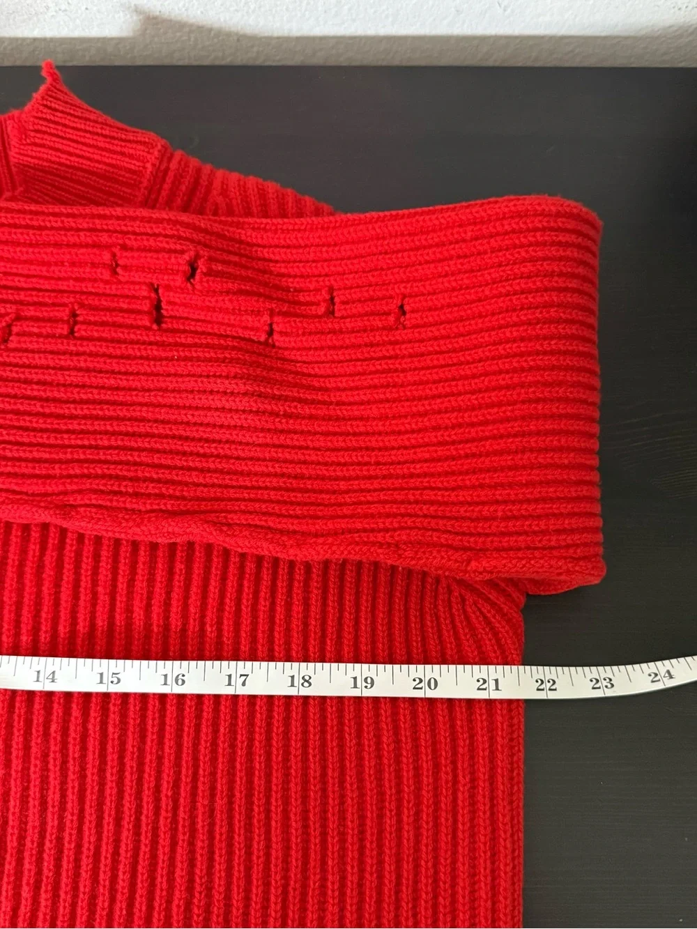 Helmut Lang Sweater Womens Sz S Red Ribbed Distressed V Neck Oversized 100% Wool